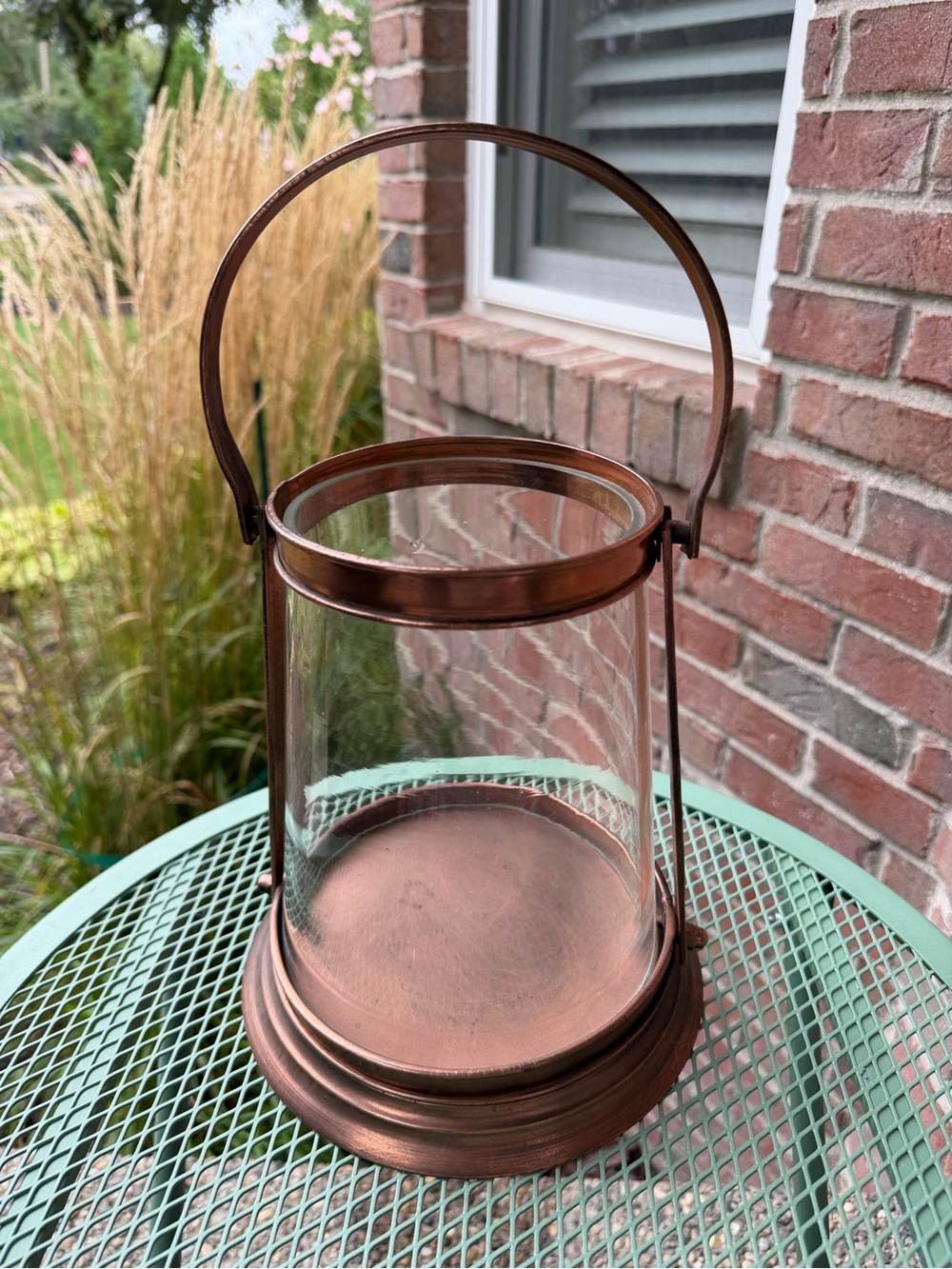 Copper & Brass Brass-Toned Glass Lantern with Handle